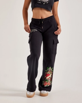 Linen - crafted fashion Ed Hardy Rose Skull Fleece Cargo Pants Fashion-forward items