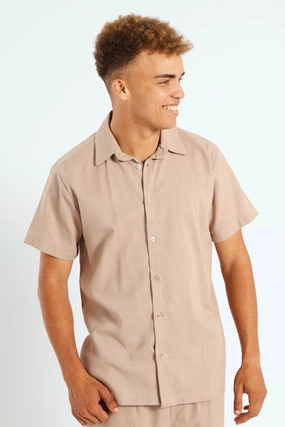Linen Look Shirt - Stone Clothing prices Everyday wear