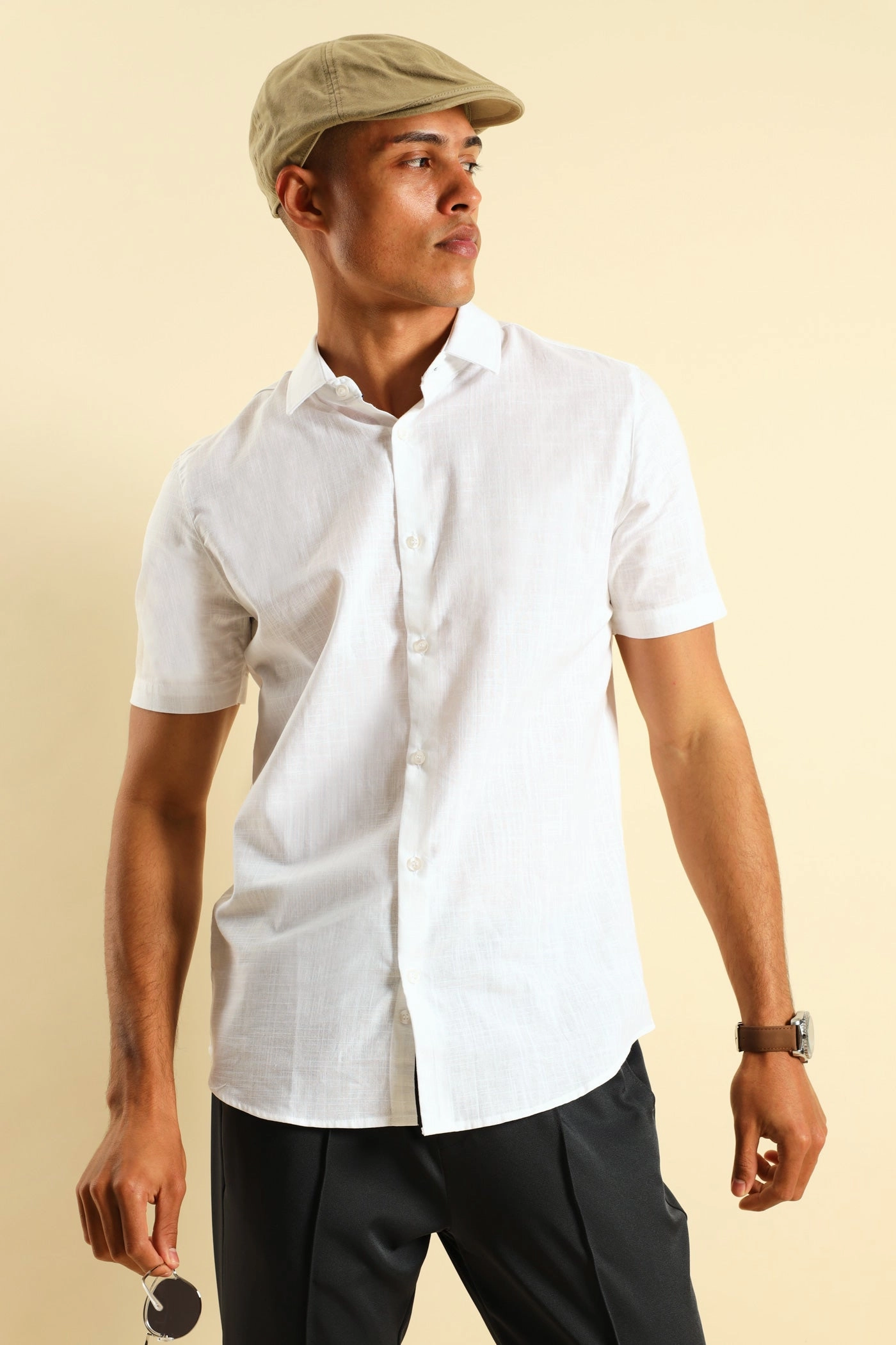 Fashion catalog Linen Look Shirt - White Recycled fashion materials