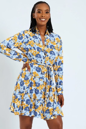 Lingerie and intimates Long Sleeve Half Placket Sef Belted Godet Mini Dress Stylish products