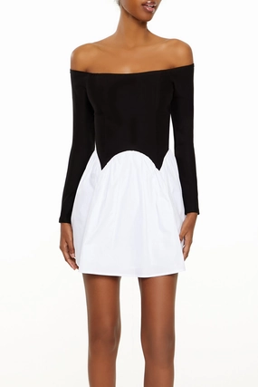 Long Sleeve Drop Waist Dress - Black/White Recycled fashion materials Outerwear options