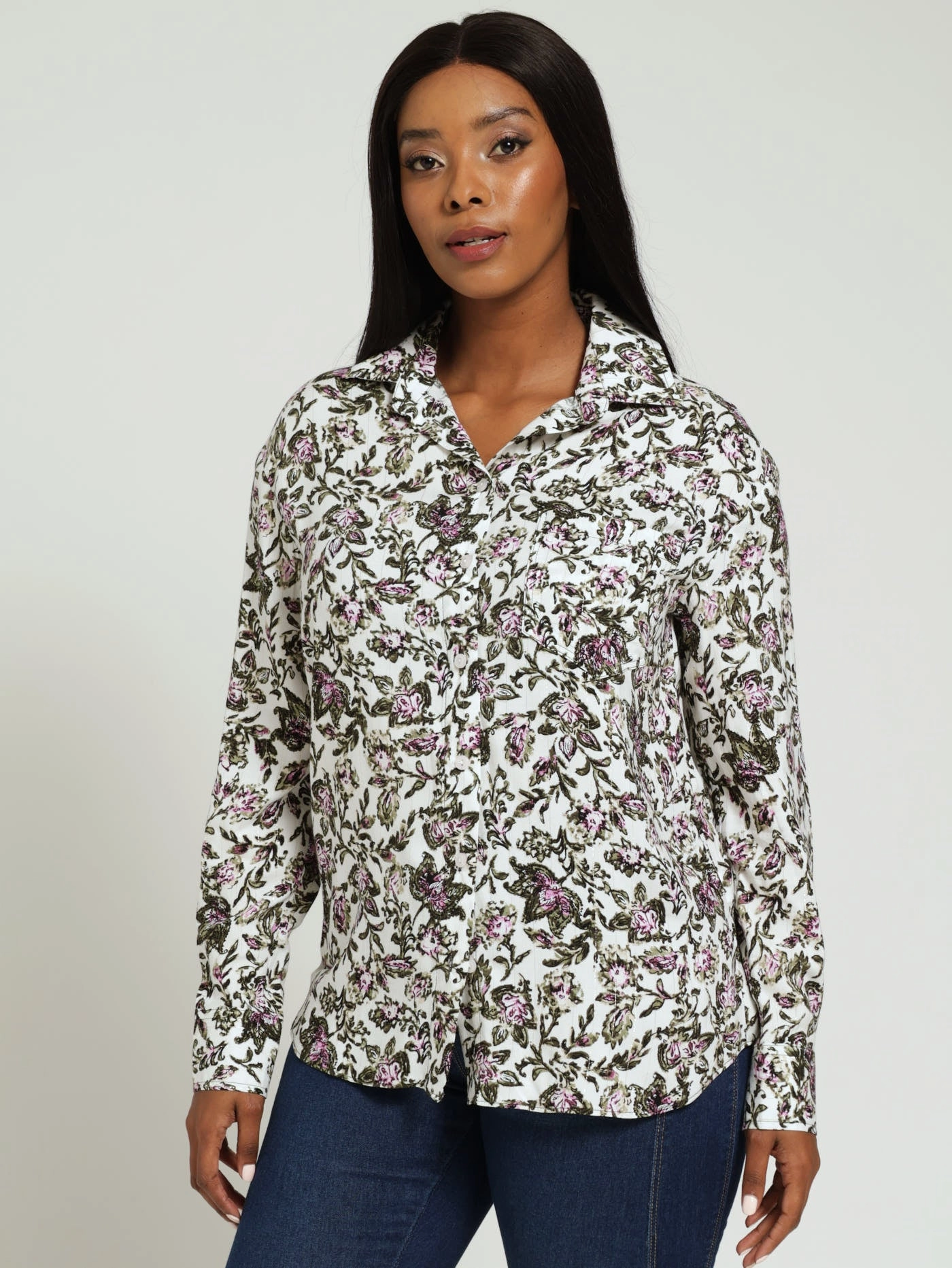 Long Sleeve Floral Shirt With Lurex