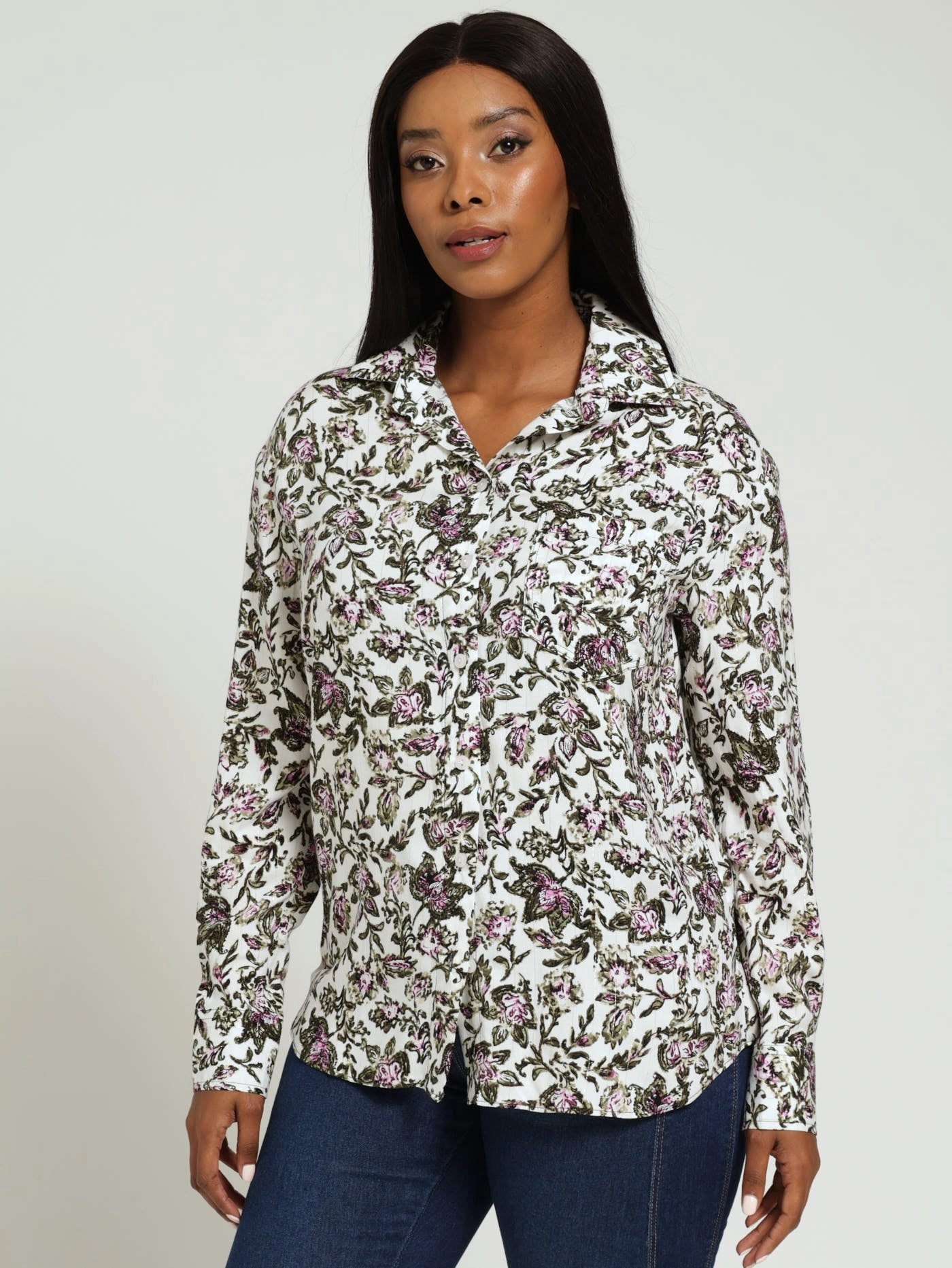 Long Sleeve Floral Shirt With Lurex