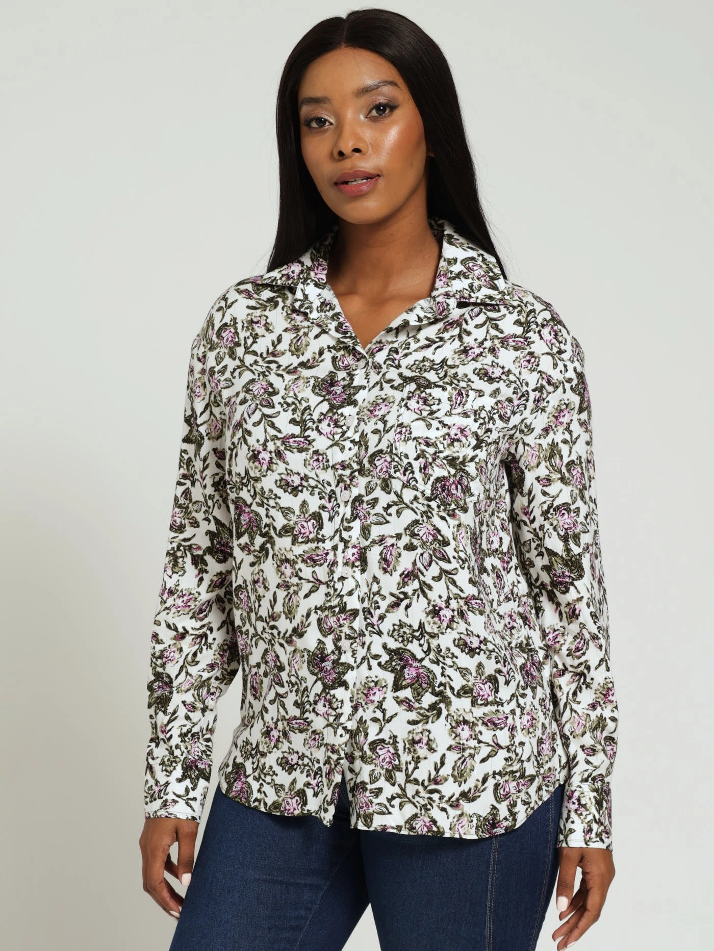 Long Sleeve Floral Shirt With Lurex