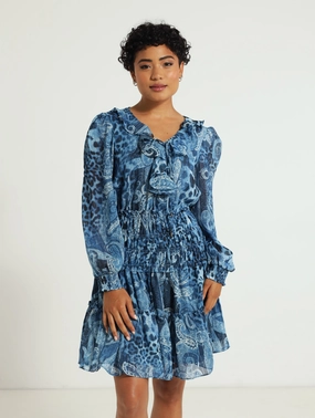 Long Sleeve Lace Up Flared Lucy Dress - Dark Blue Fashion influencers' recommendations Evening wear