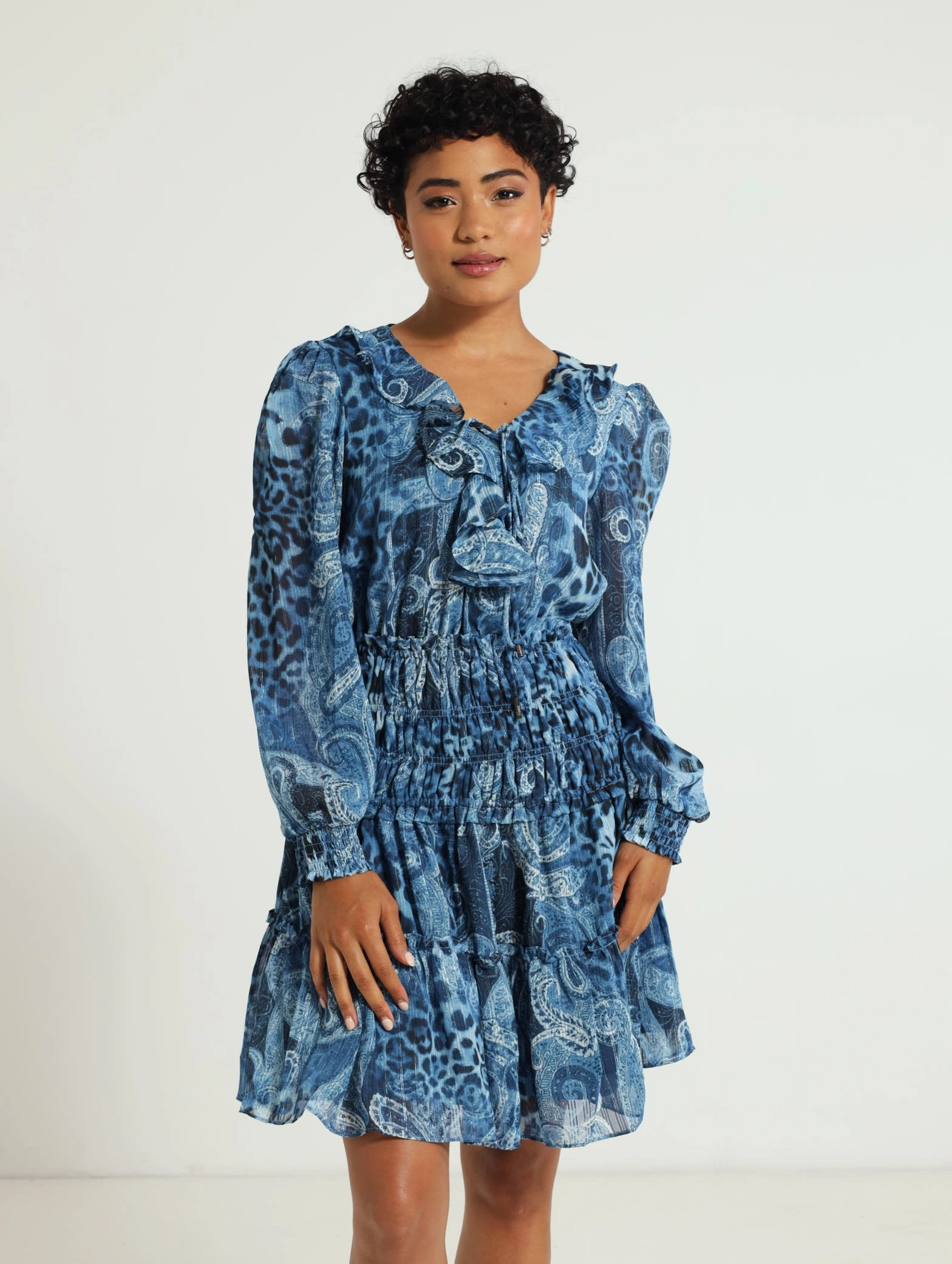 Long Sleeve Lace Up Flared Lucy Dress - Dark Blue Fashion events Fashion for all ages