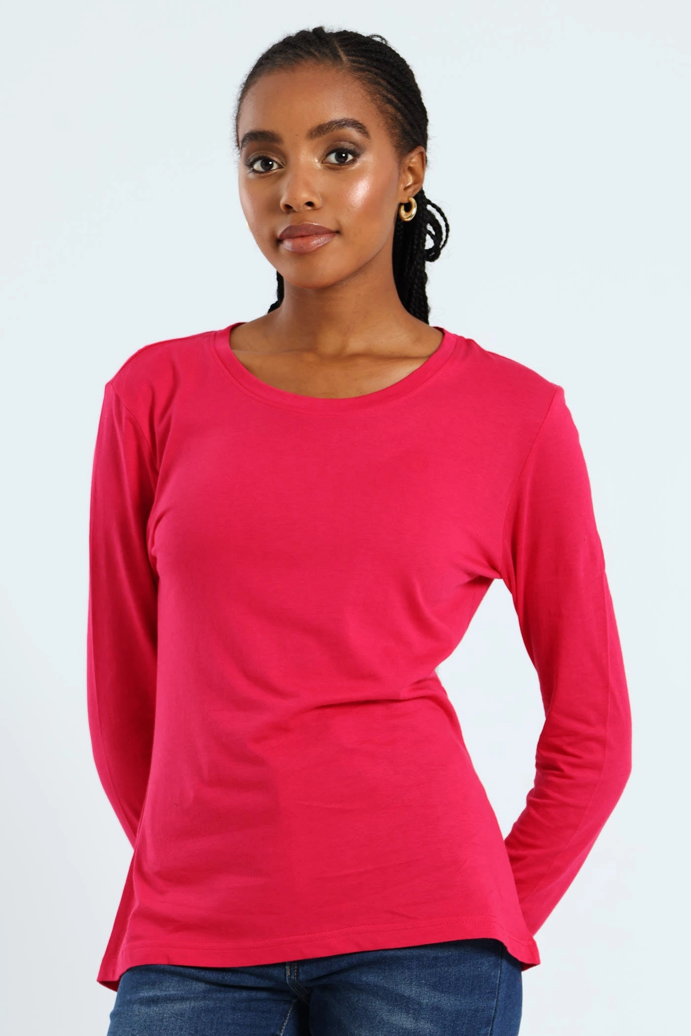 Long Sleeve Modal Crew Top - Magenta