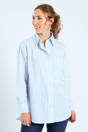 Long Sleeve Oversized Stripe Poplin Shirt - White/Blue Fashion trends by region Suede - finished fashion