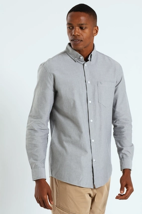 Long Sleeve Oxford Shirt - Green Grey Fashion catalog Wool - sourced fashion