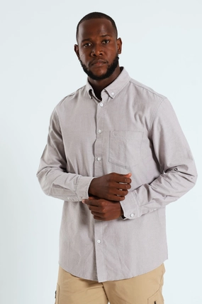 Long Sleeve Oxford Shirt - Light Brown Hip - hop fashion Silk - fabric fashion