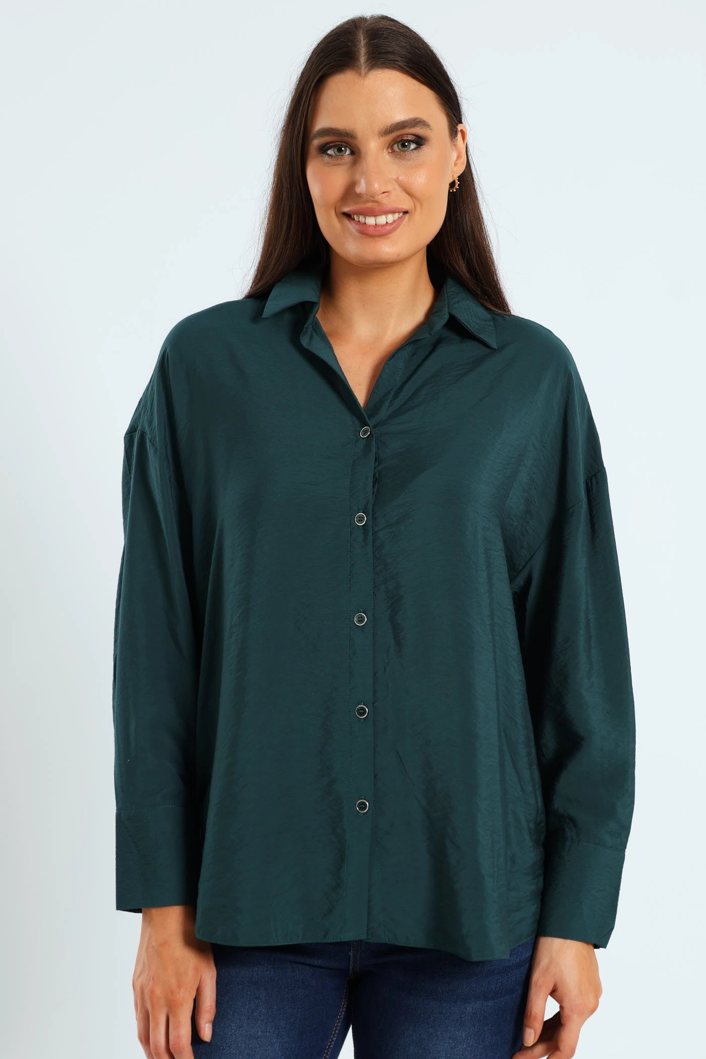 Long Sleeve Peach Finish Relaxed Shirt - Forest Green Style statements Casual wear options