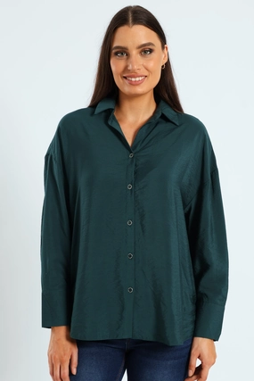 Long Sleeve Peach Finish Relaxed Shirt - Forest Green Fashion technology Street fashion