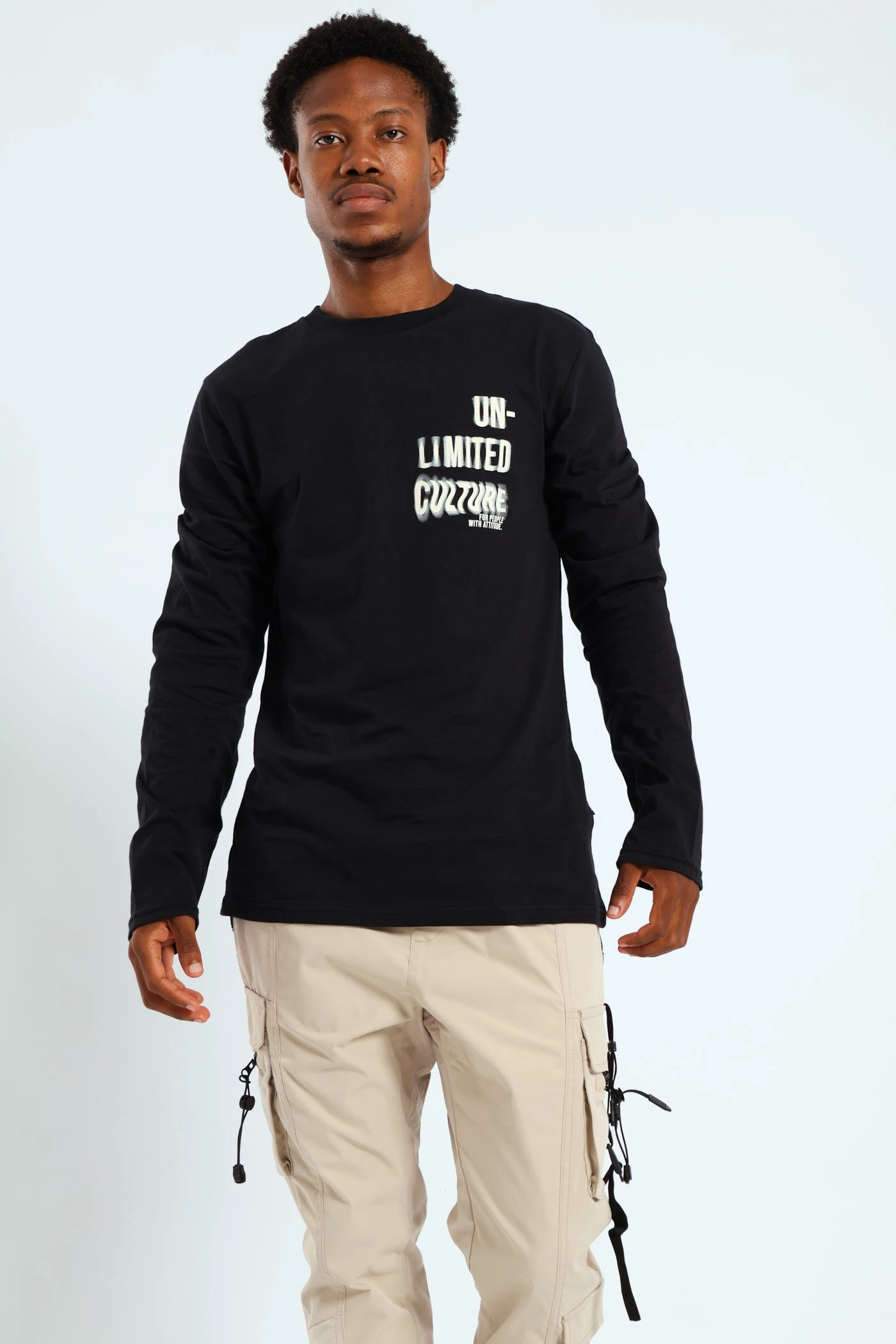 Long Sleeve Placement Print Tee - Black