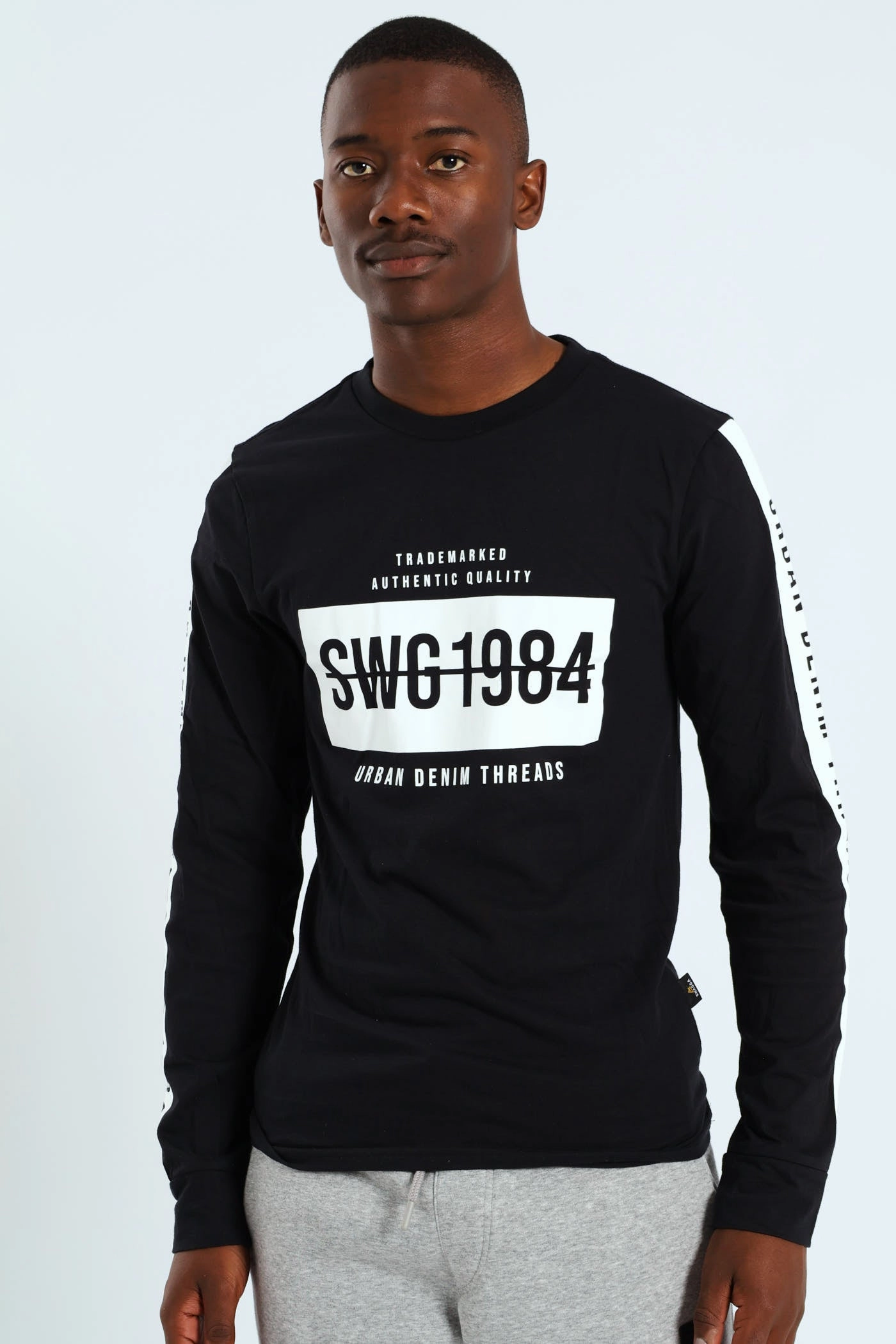 Long Sleeve Placement Print Tee - Black