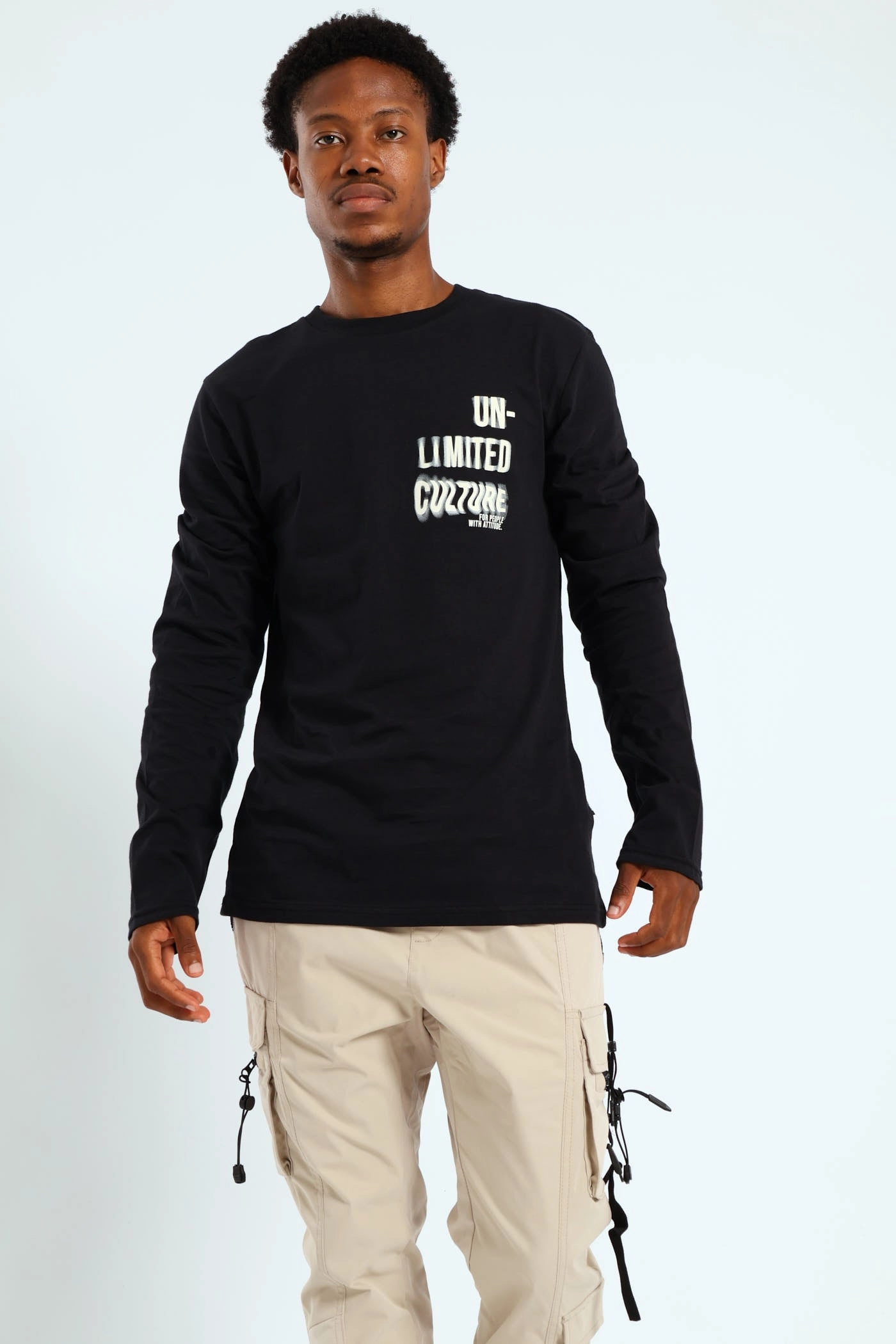 Long Sleeve Placement Print Tee - Black