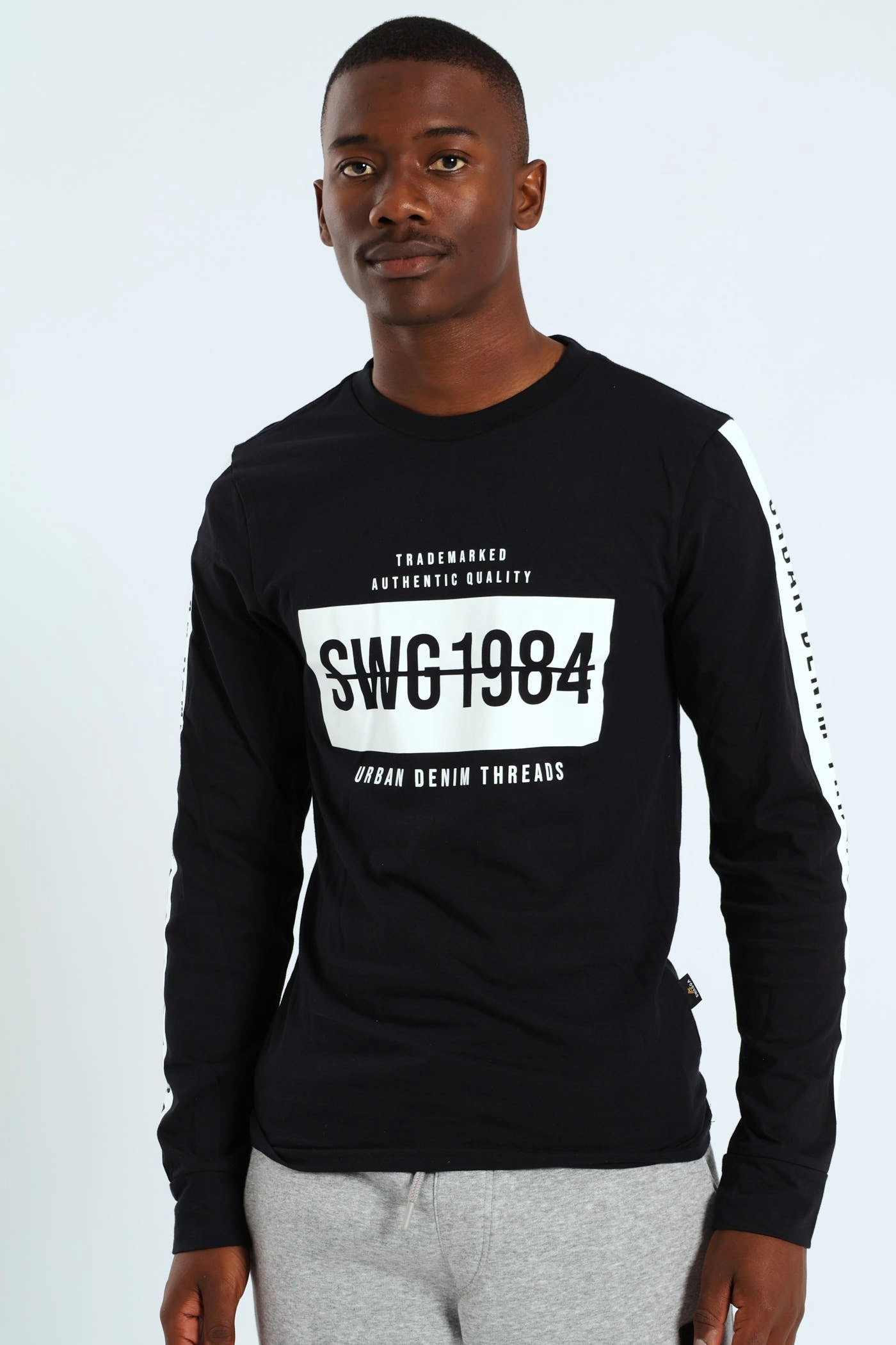 Long Sleeve Placement Print Tee - Black