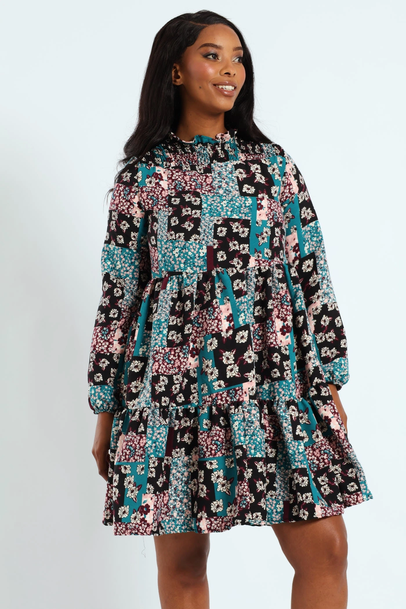 Long Sleeve Shirred Yoke Tiered Babydoll Mini Dress Fashion technology Fashion rental