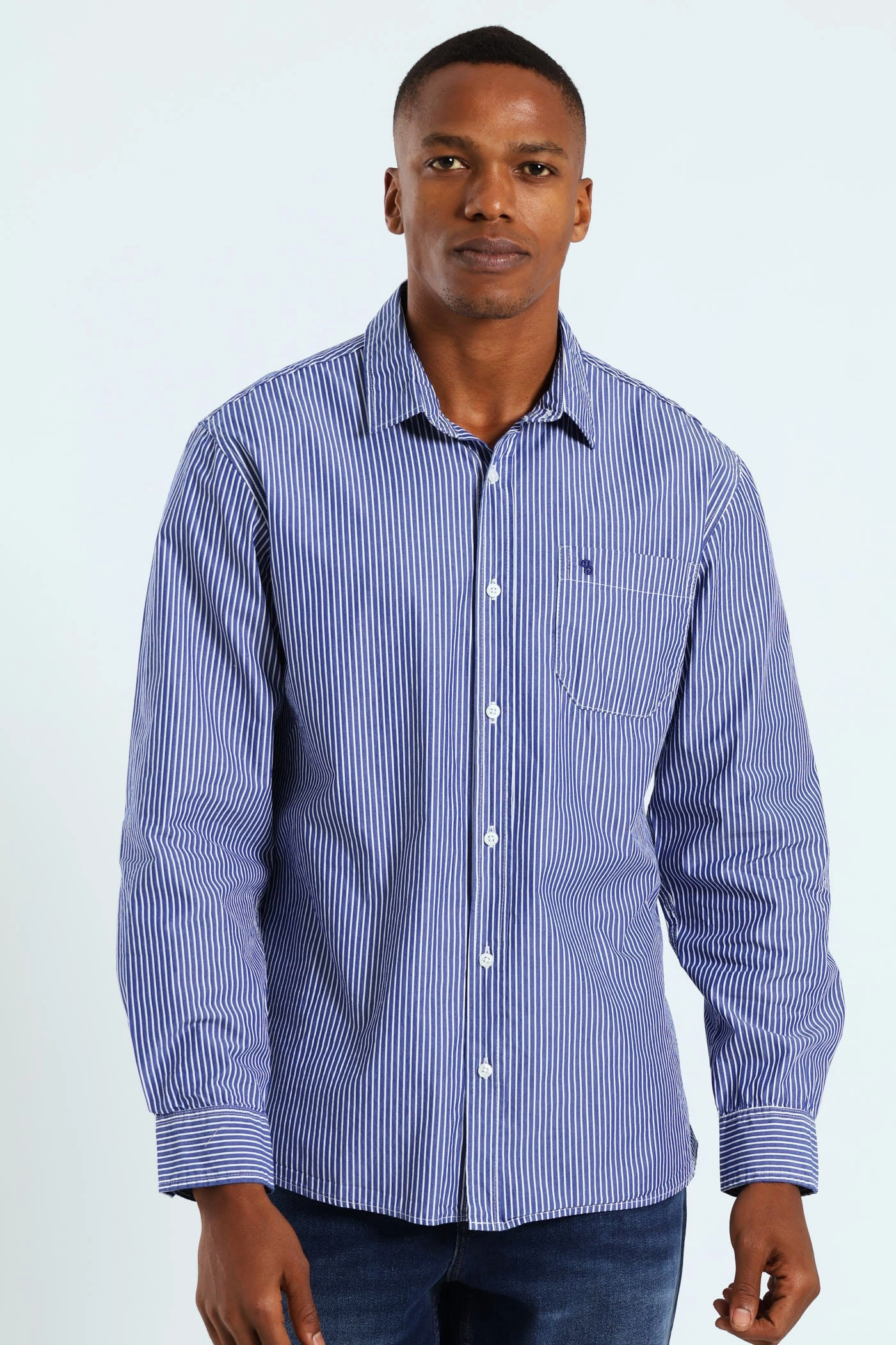 Long Sleeve Stripe Shirt - Blue/White Athleisure fashion Polyester - used fashion