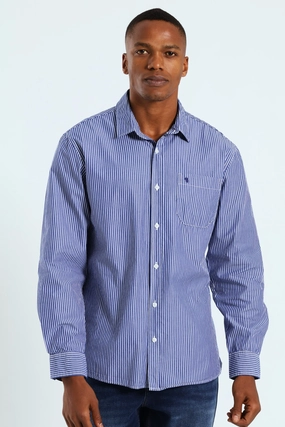 Long Sleeve Stripe Shirt - Blue/White Workwear options Lace - detailed fashion