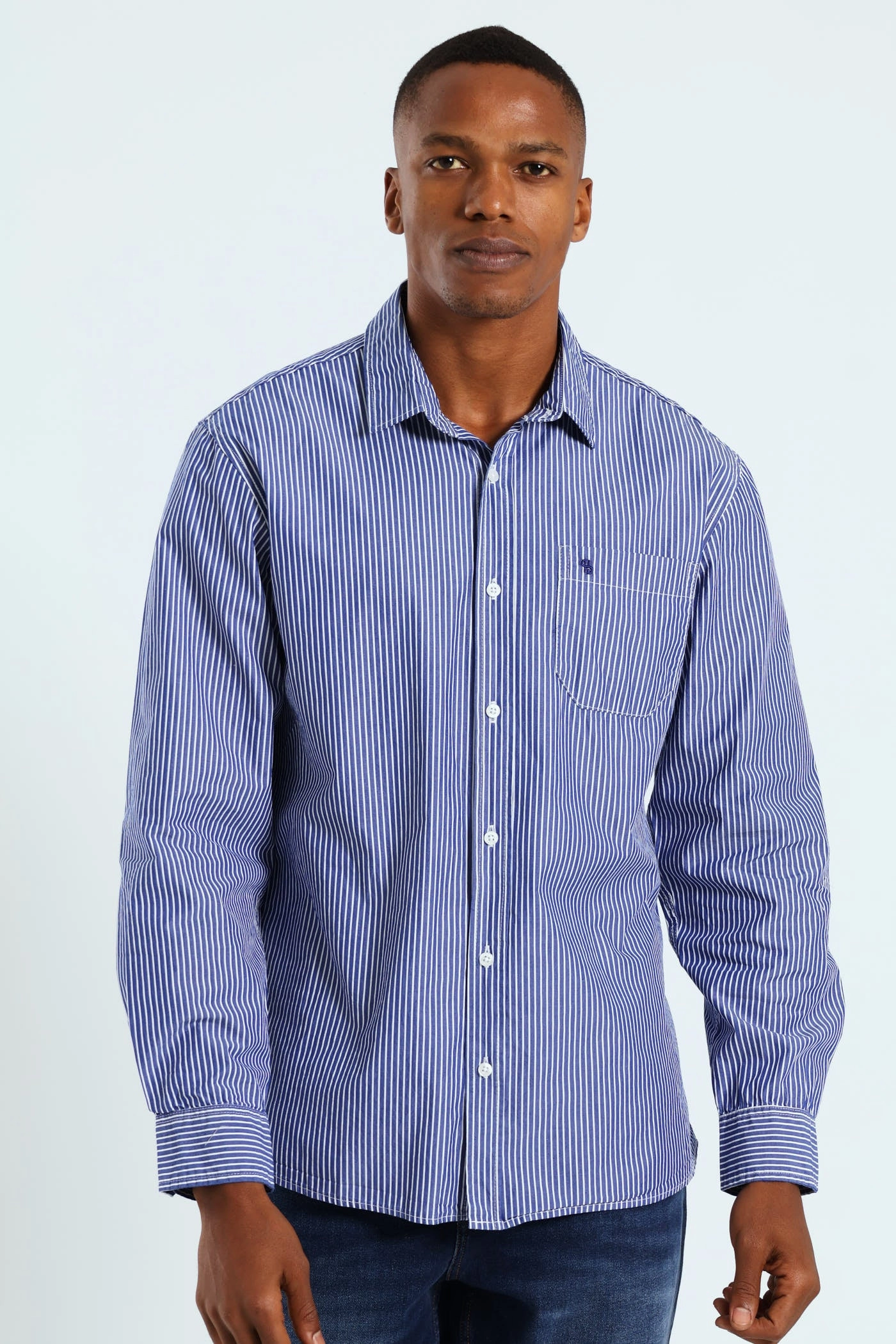 Long Sleeve Stripe Shirt - Blue/White Workwear options Lace - detailed fashion