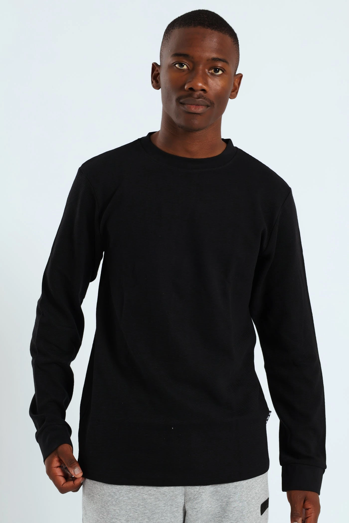 Long Sleevge Ottomon Crew Tee - Black