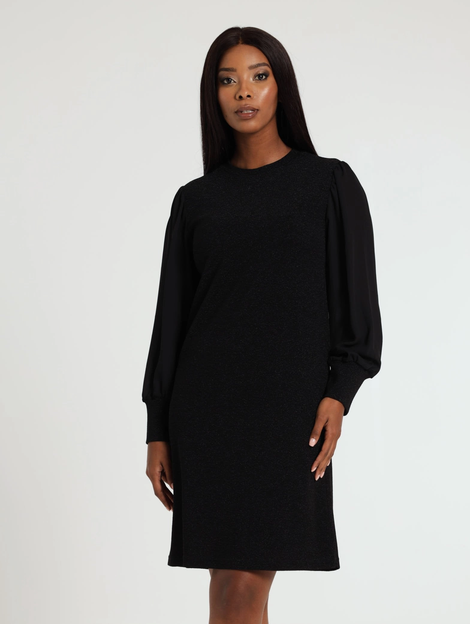 Bohemian style items Lurex Combo Shift Dress - Black Seasonal wear