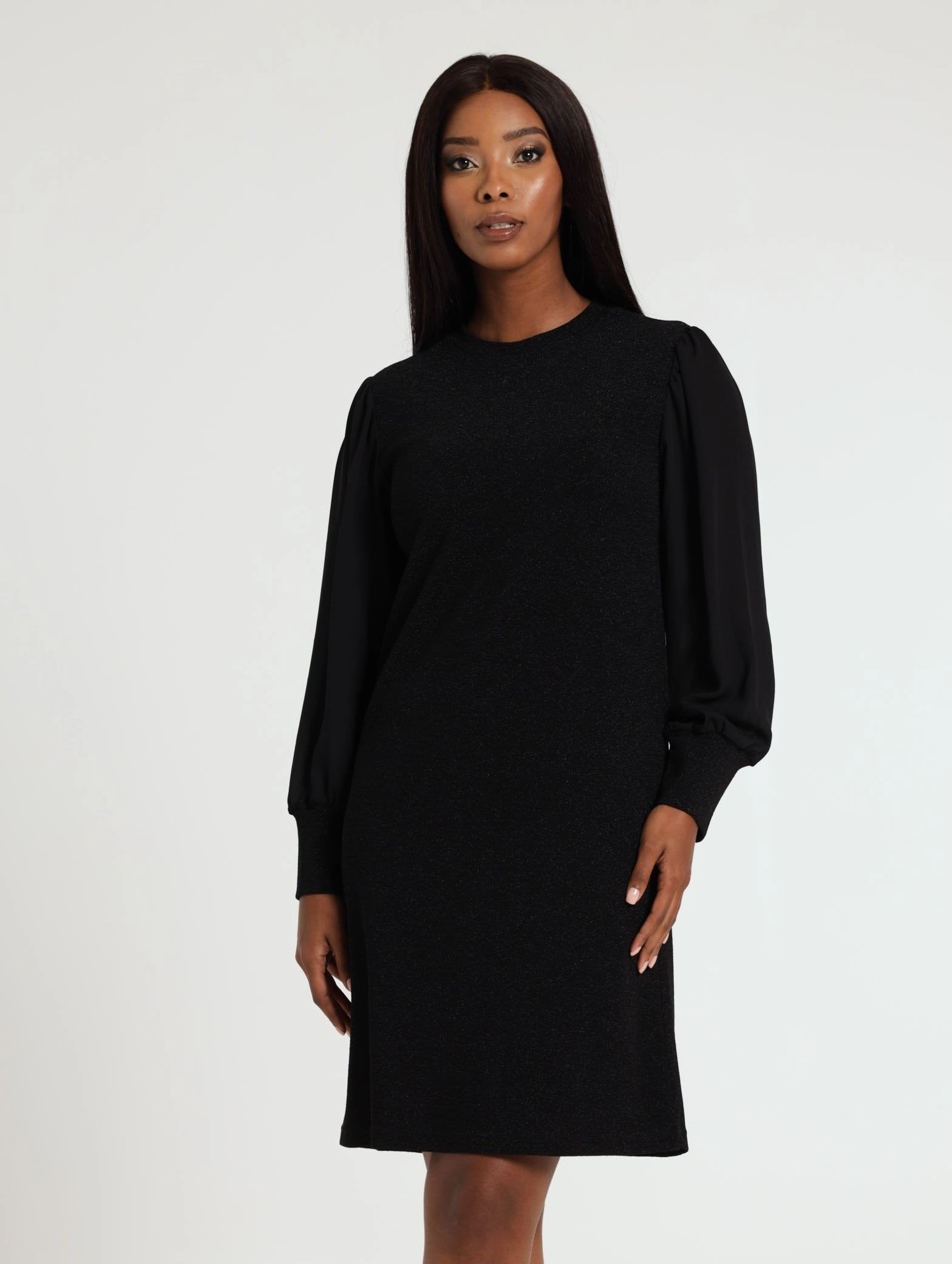 Lurex Combo Shift Dress - Black Fashion technology Fashion brands