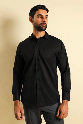 Luxury fashion items Slim Textured Long Sleeve Shirt - Black Fashion trends