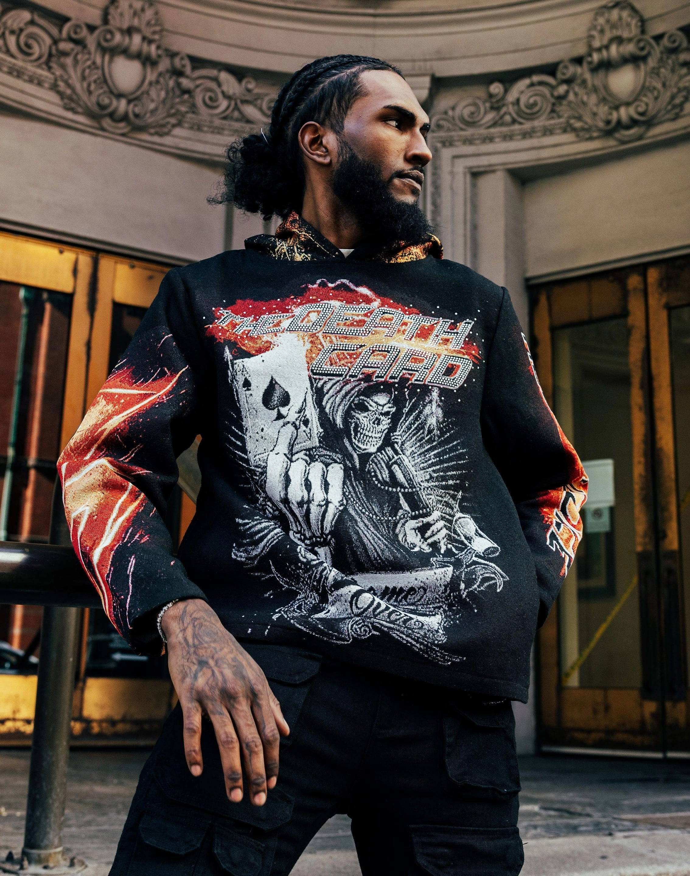 Majestik Death Card Rhinestone Tapestry Hoodie Fashion boutiques Fashion swaps