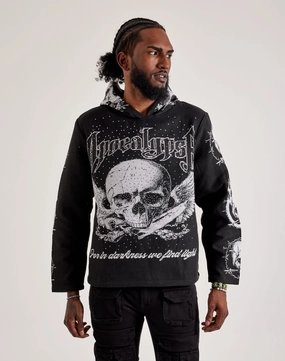 Majestik Embrace The Shadows Rhinestone Tapestry Hoodie Silk - fabric fashion Fashion for all body types