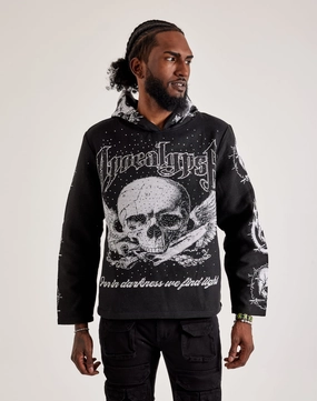 Majestik Embrace The Shadows Rhinestone Tapestry Hoodie Silk - fabric fashion Fashion for all body types