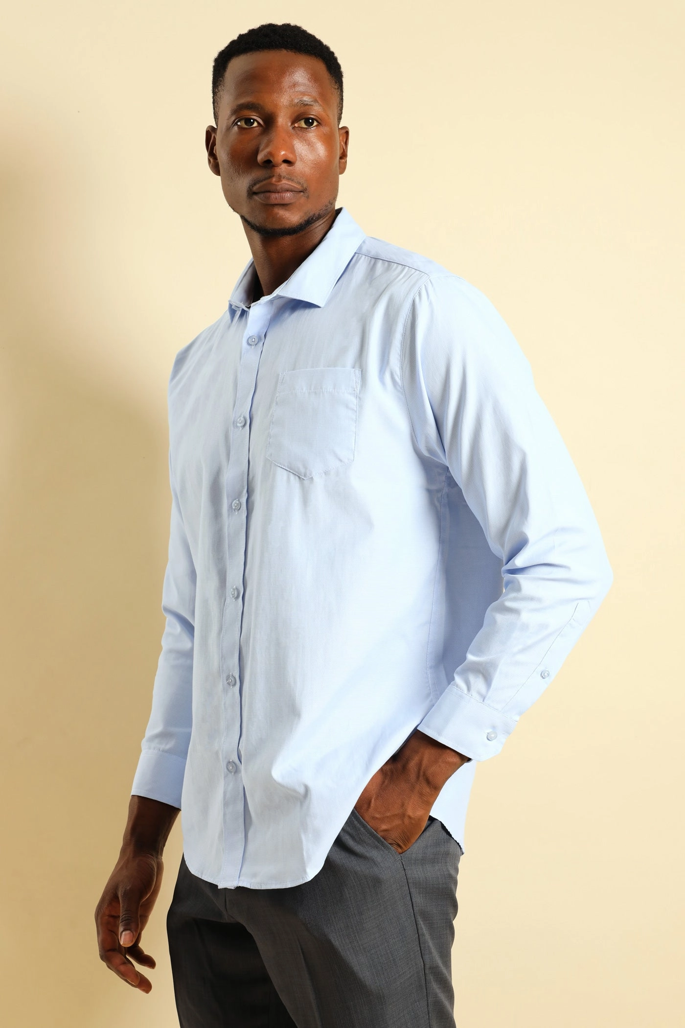 Melange Effect Textured Shirt - Light Blue Lace - detailed fashion Patterned fashion (floral, stripes, etc.)