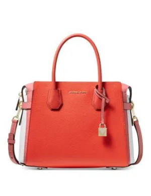 Michael Michael Kors Mercer Belted Tricolor Pebble Leather Satchel Michael Kors Bags