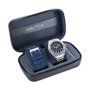 Nautica Men's Clearwater Beach Recycled Stainless Steel And Silicone Watch Box Set Multi Nautica
