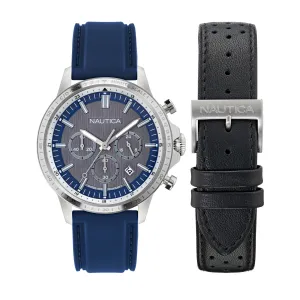 Nautica Mens Nct Blue Ocean Leather And Silicone Watch Box Set Nautica Clothing