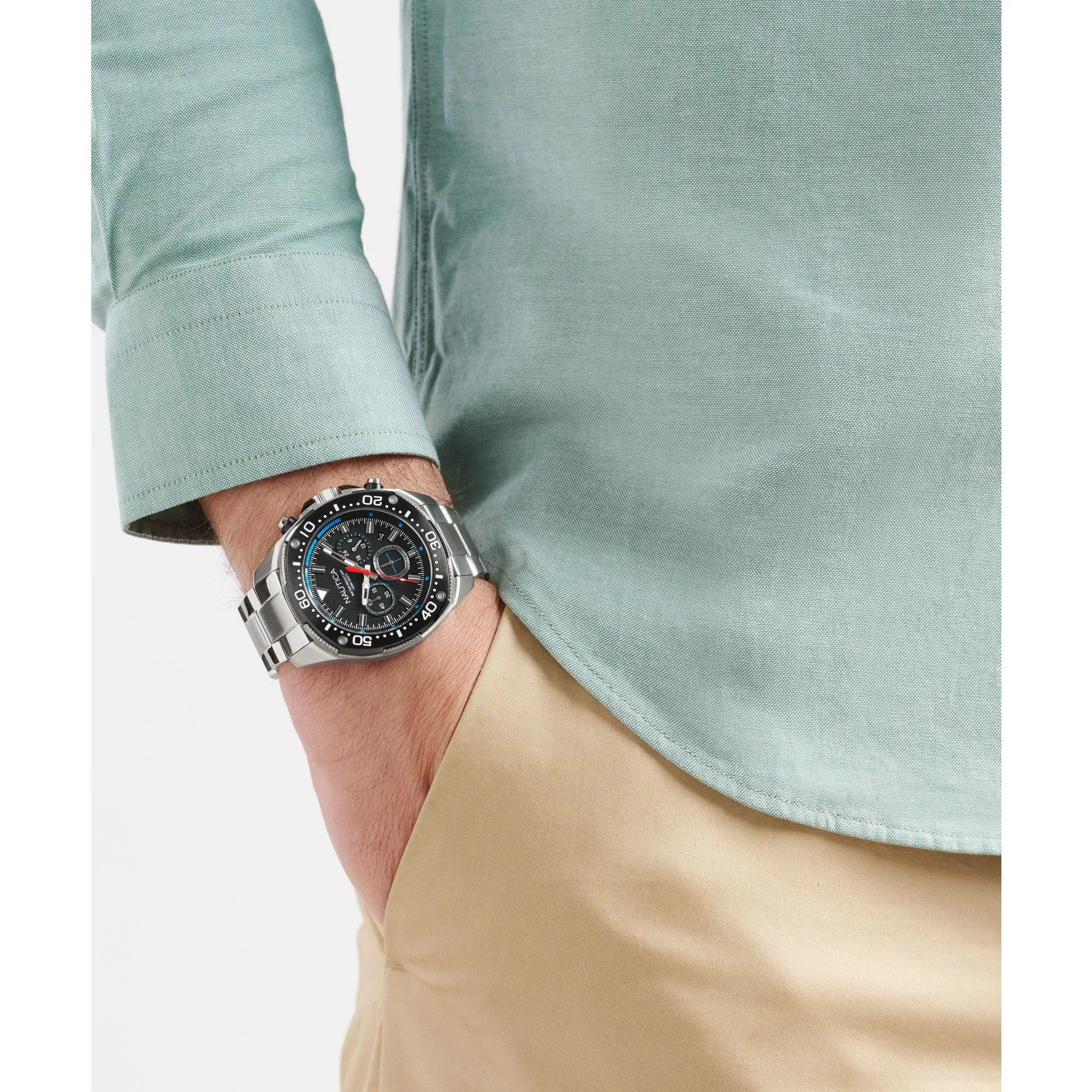 Nautica Mens Nct Blue Sail Chronograph Stainless Steel Watch Nautica Clothing