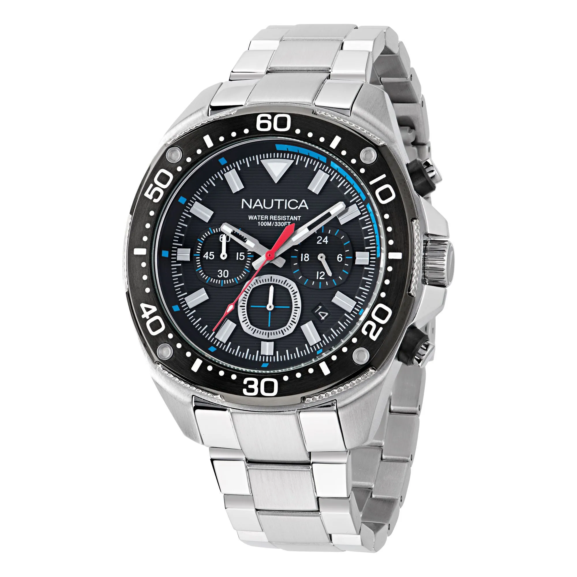 Nautica Mens Nct Blue Sail Chronograph Stainless Steel Watch Nautica Clothing
