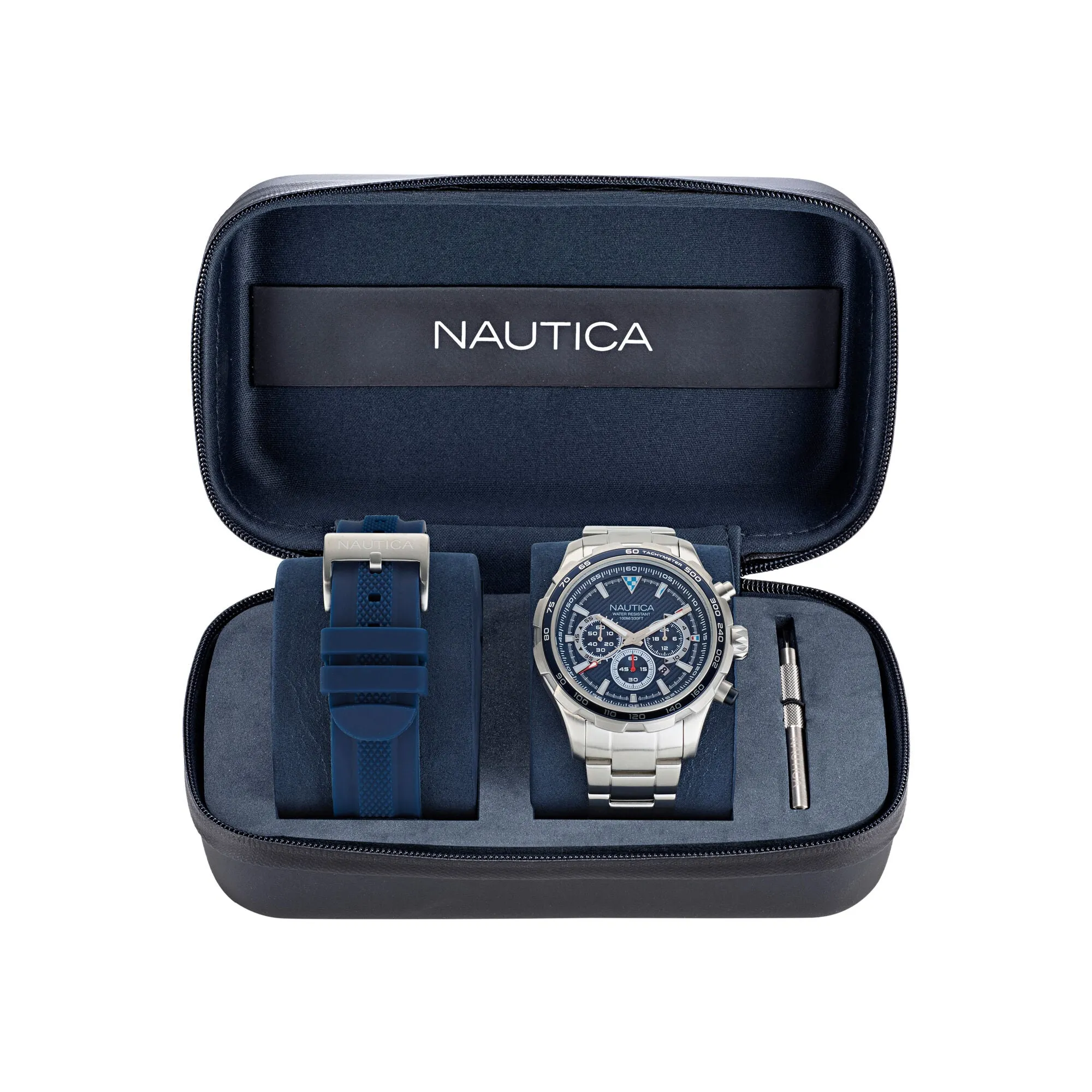 Nautica Men's Nst Stainless Steel And Silicone Watch Box Set Multi Nautica