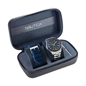 Nautica Men's Ocean Beach Stainless Steel And Silicone Watch Box Set Multi Nautica