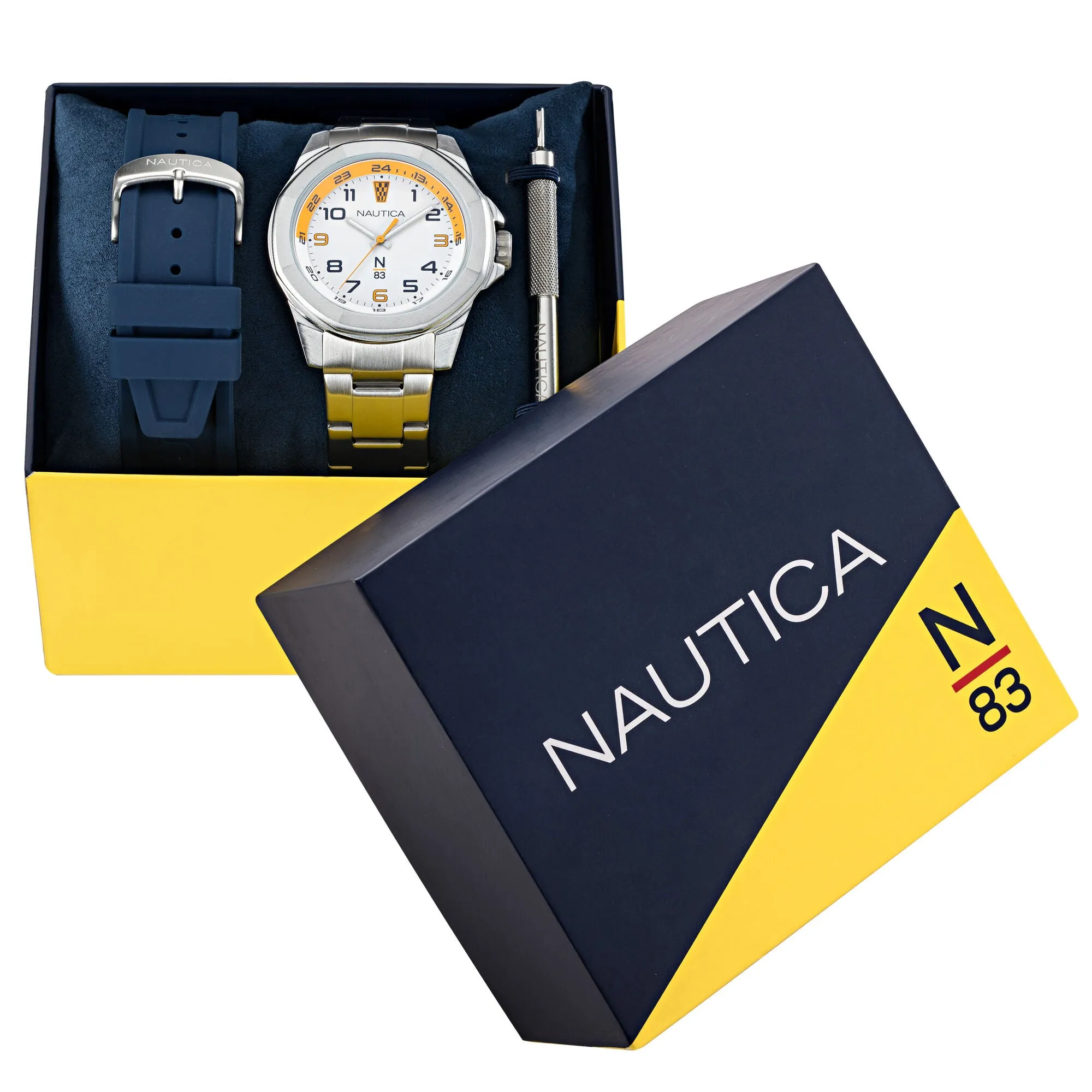 Nautica Men's Stainless Steel And Silicone Watch Box Set Multi Nautica