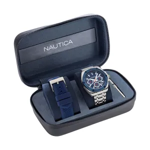Nautica Men's Tin Can Bay Recycled Stainless Steel And Silicone Watch Box Set Multi Nautica