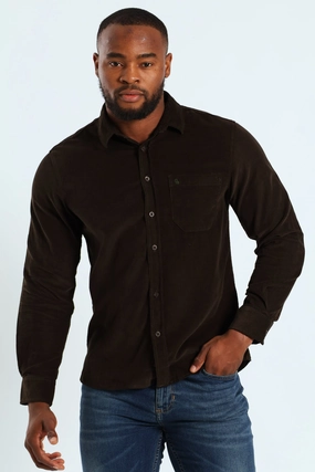 Nautical - themed fashion Long Sleeve Corduroy Shirt - Mid Brown Runway fashion