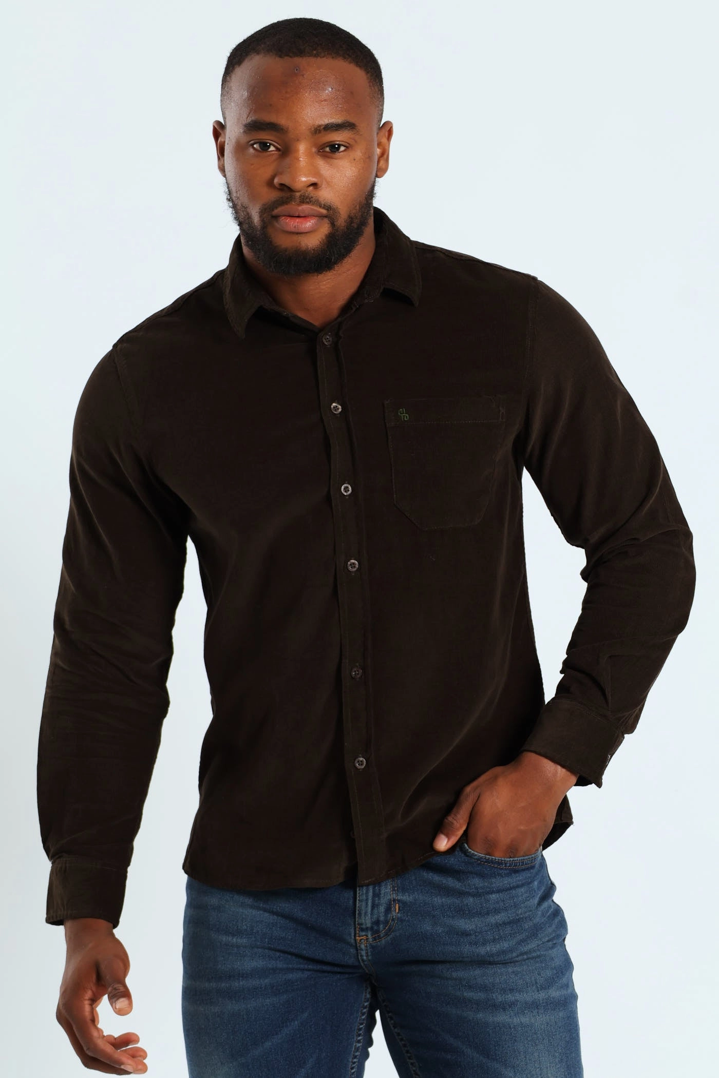 Nautical - themed fashion Long Sleeve Corduroy Shirt - Mid Brown Runway fashion