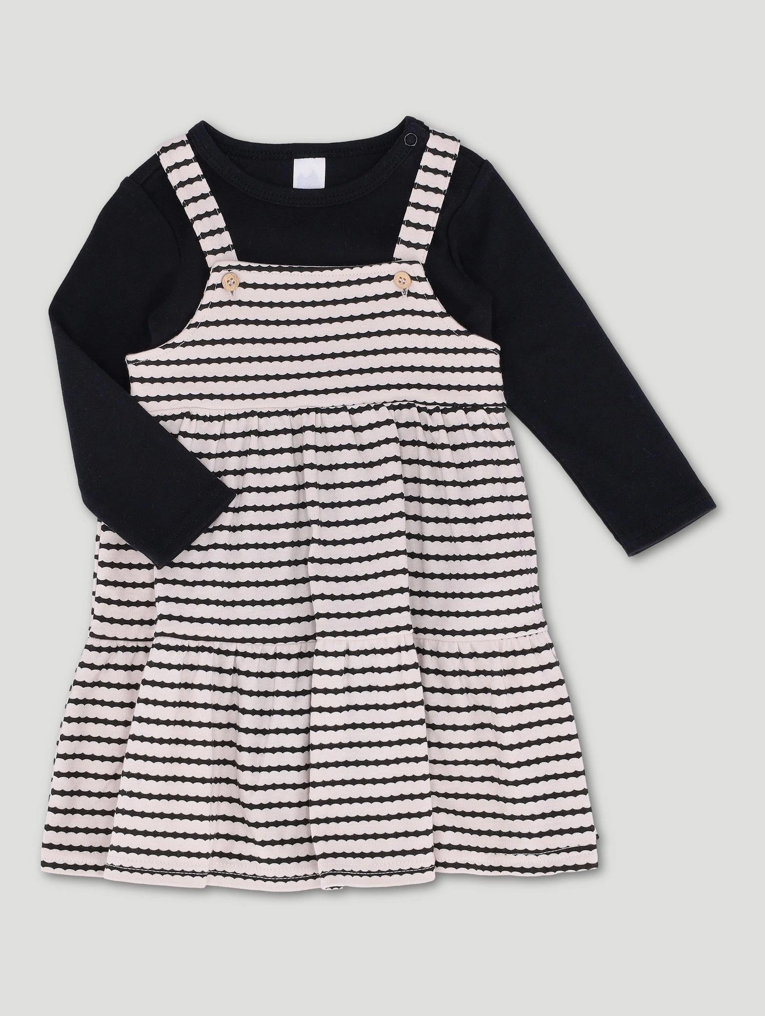 Baby Girls Tee & Striped Textured Dress - Stone Workwear options Leather - material fashion
