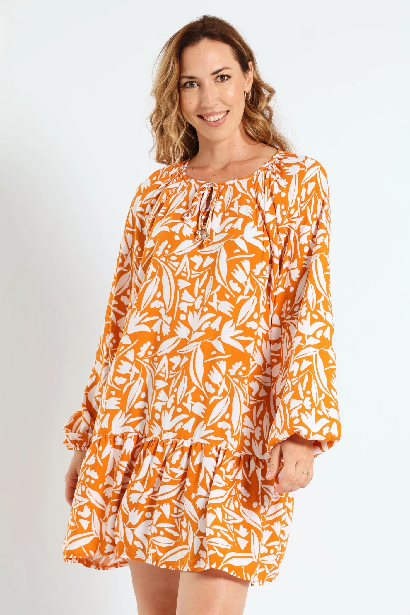 Fashion technology Drop Hem Shift Dress - White/Orange Clearance fashion