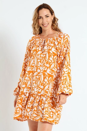New fashion arrivals Drop Hem Shift Dress - White/Orange Fashion on sale