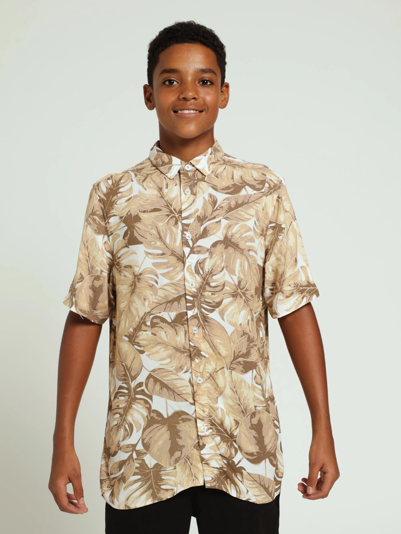 Printed fashion Boys Floral Viscose Shirts - Stone Ethical fashion choices