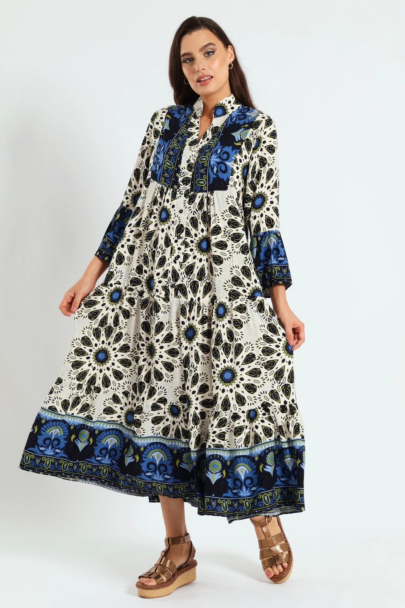 Organic fashion products 3/4 Sleeve Border Tent Dress - Multi Swimwear selections