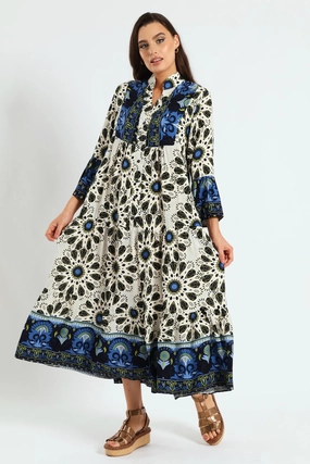 Organic fashion products 3/4 Sleeve Border Tent Dress - Multi Swimwear selections
