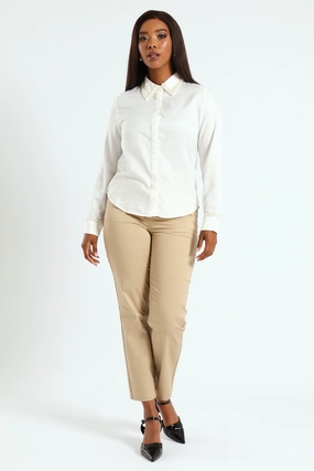 Outerwear options Pearl Collared Satin Shirt - Cream Fashion subscription services